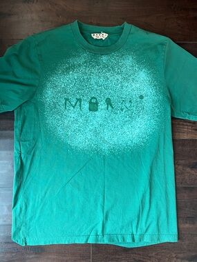 Marni Teal Green Speckled Bleach Logo Crewneck Tee Italy 52